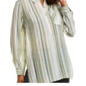 Nanette Lepore Green Striped Popover Tunic Top M